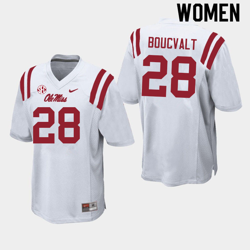 Women #28 Lex Boucvalt Ole Miss Rebels College Football Jerseys Sale-White - Click Image to Close